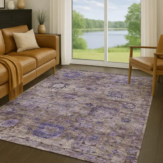 Brown And Plum Abstract Washable Indoor Outdoor Area Rug Photo 5