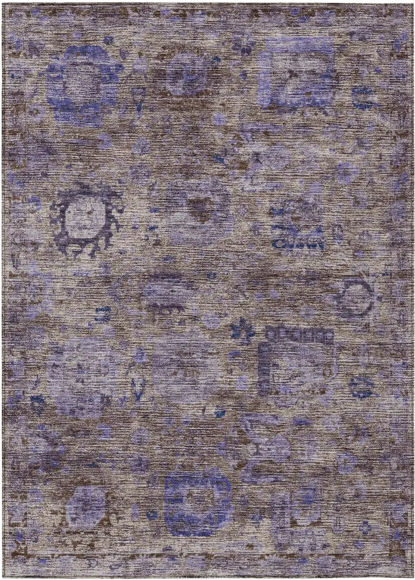 Brown And Plum Abstract Washable Indoor Outdoor Area Rug Photo 1