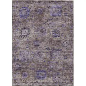 Photo of Brown And Plum Abstract Washable Indoor Outdoor Area Rug