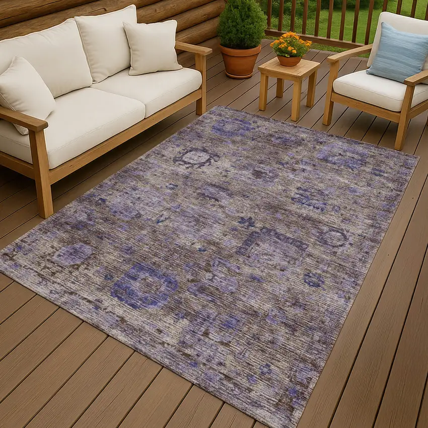 Brown And Plum Abstract Washable Indoor Outdoor Area Rug Photo 4