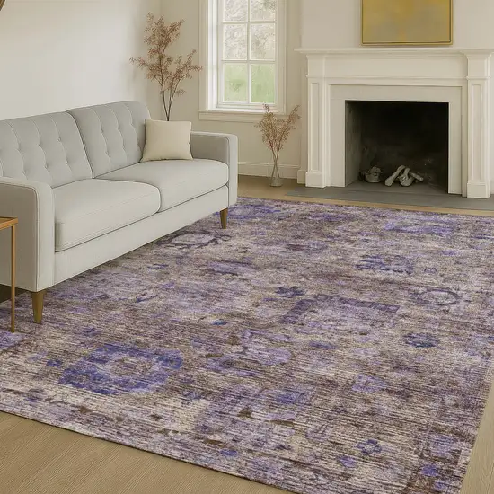 Brown And Plum Abstract Washable Indoor Outdoor Area Rug Photo 6