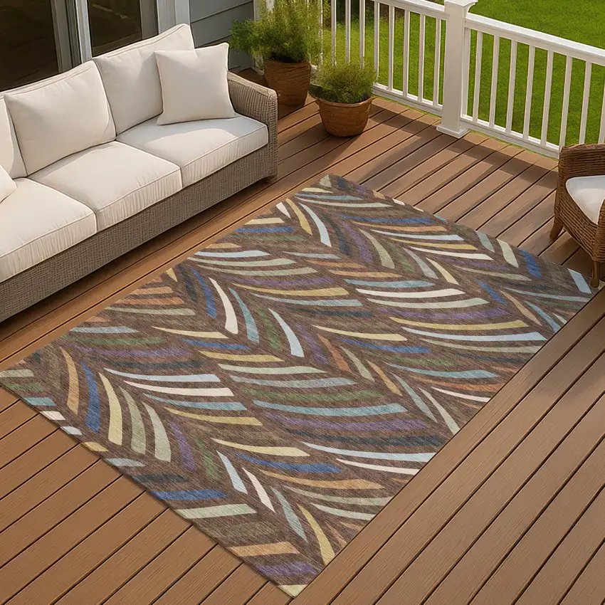 Brown And Plum Abstract Washable Indoor Outdoor Area Rug Photo 7