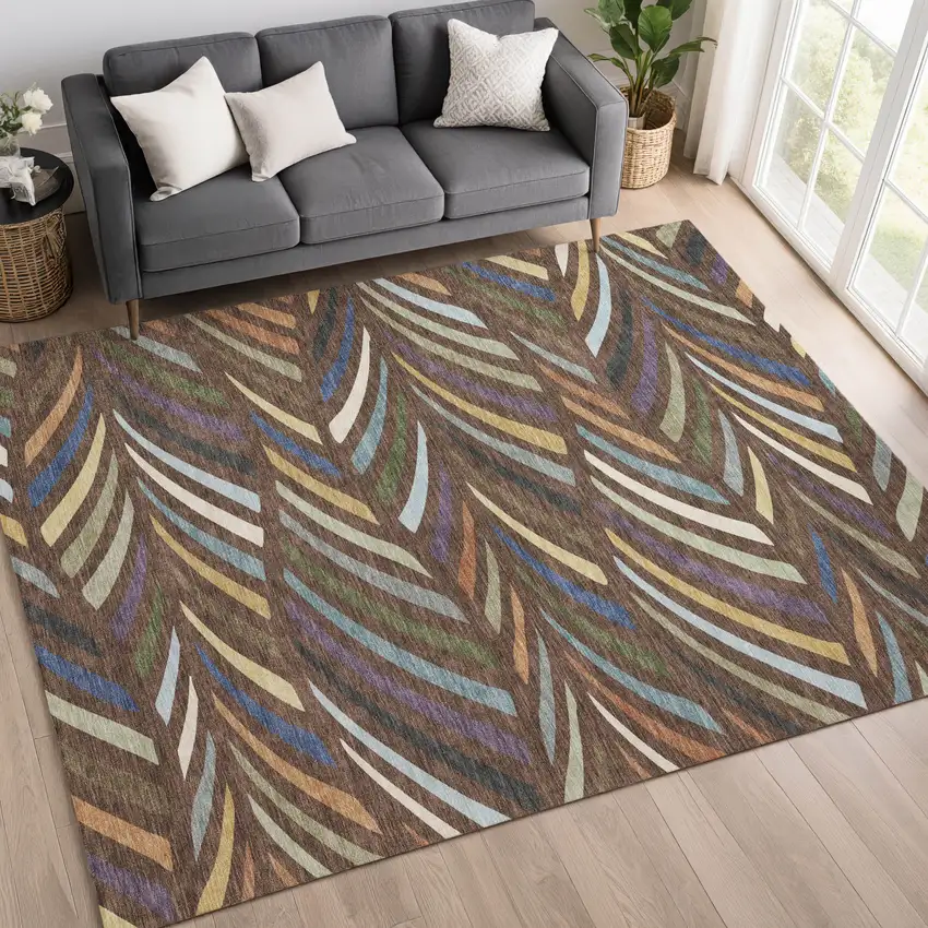 Brown And Plum Abstract Washable Indoor Outdoor Area Rug Photo 6