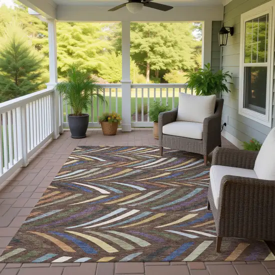 Brown And Plum Abstract Washable Indoor Outdoor Area Rug Photo 4