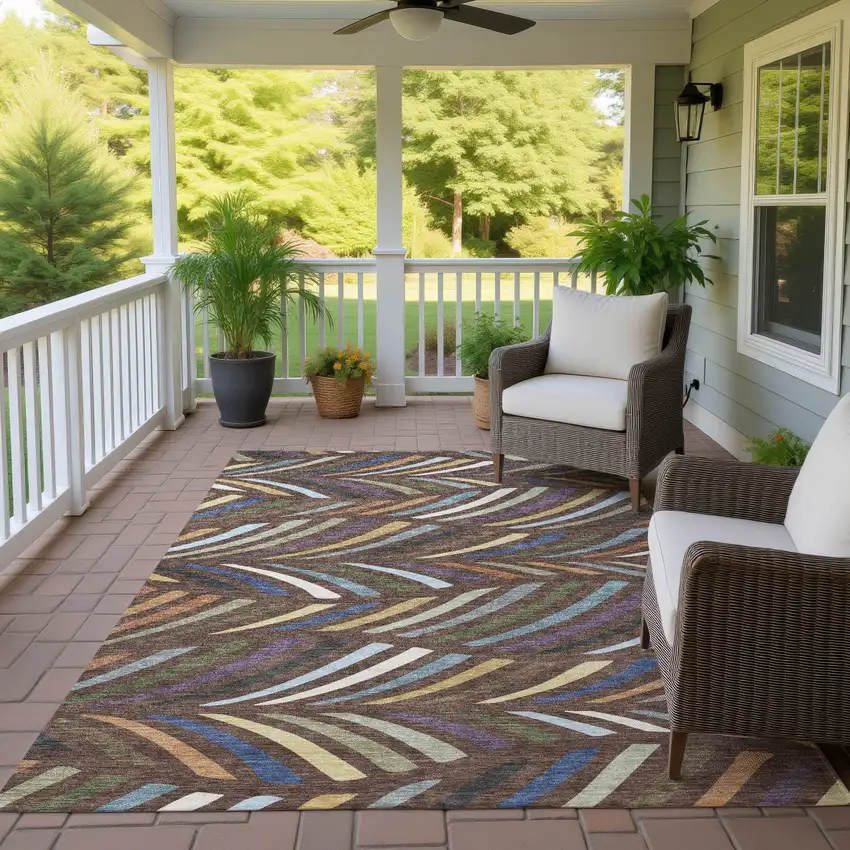 Brown And Plum Abstract Washable Indoor Outdoor Area Rug Photo 4
