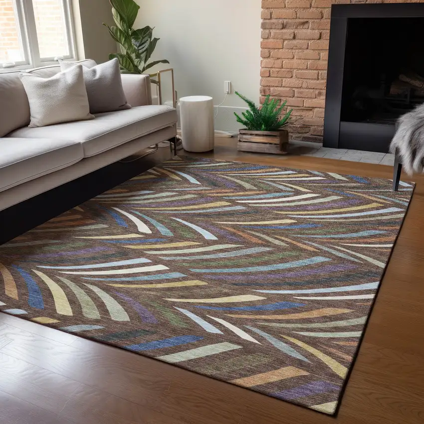 Brown And Plum Abstract Washable Indoor Outdoor Area Rug Photo 5