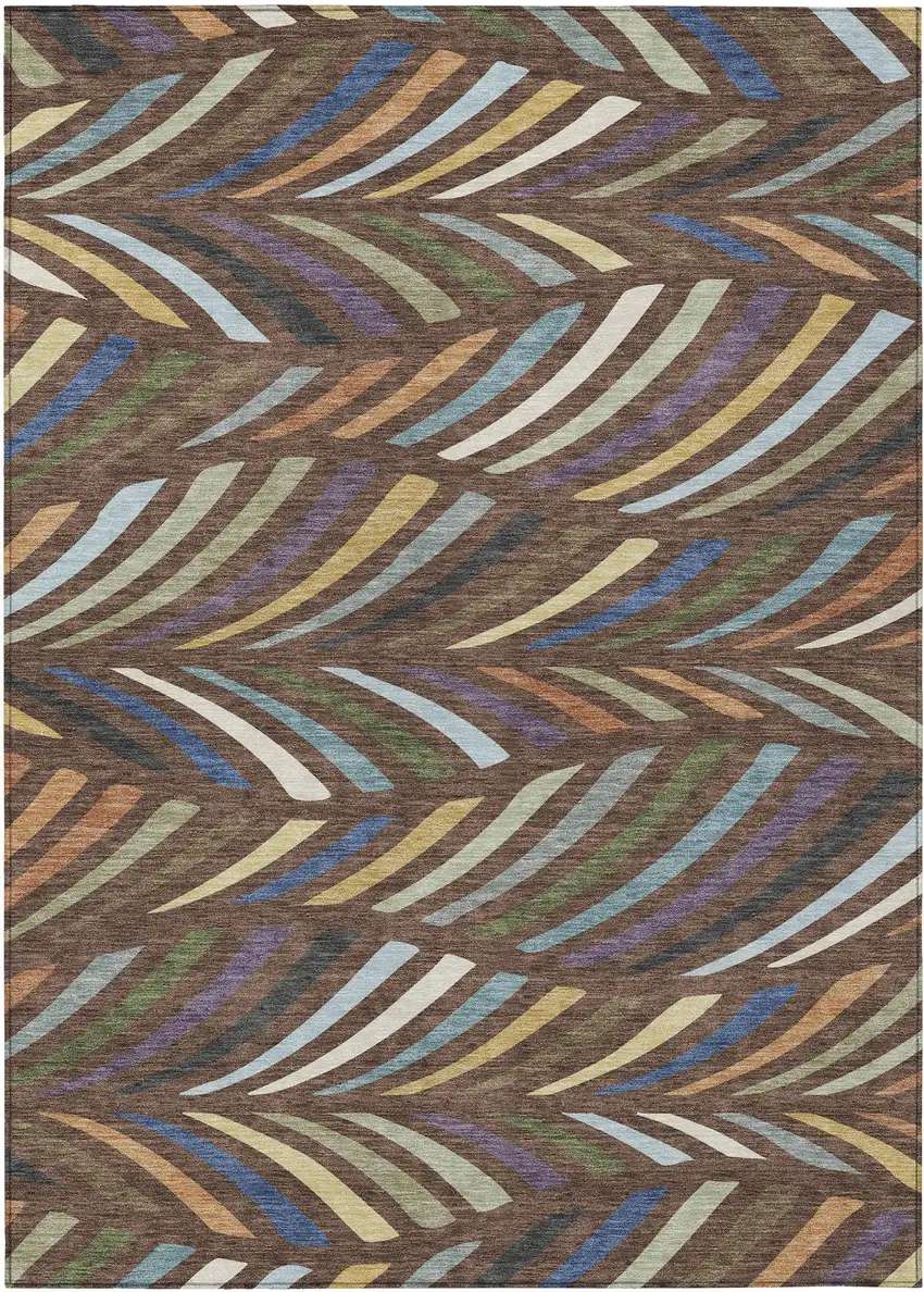 Brown And Plum Abstract Washable Indoor Outdoor Area Rug Photo 1