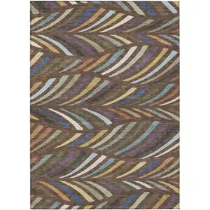 Photo of Brown And Plum Abstract Washable Indoor Outdoor Area Rug