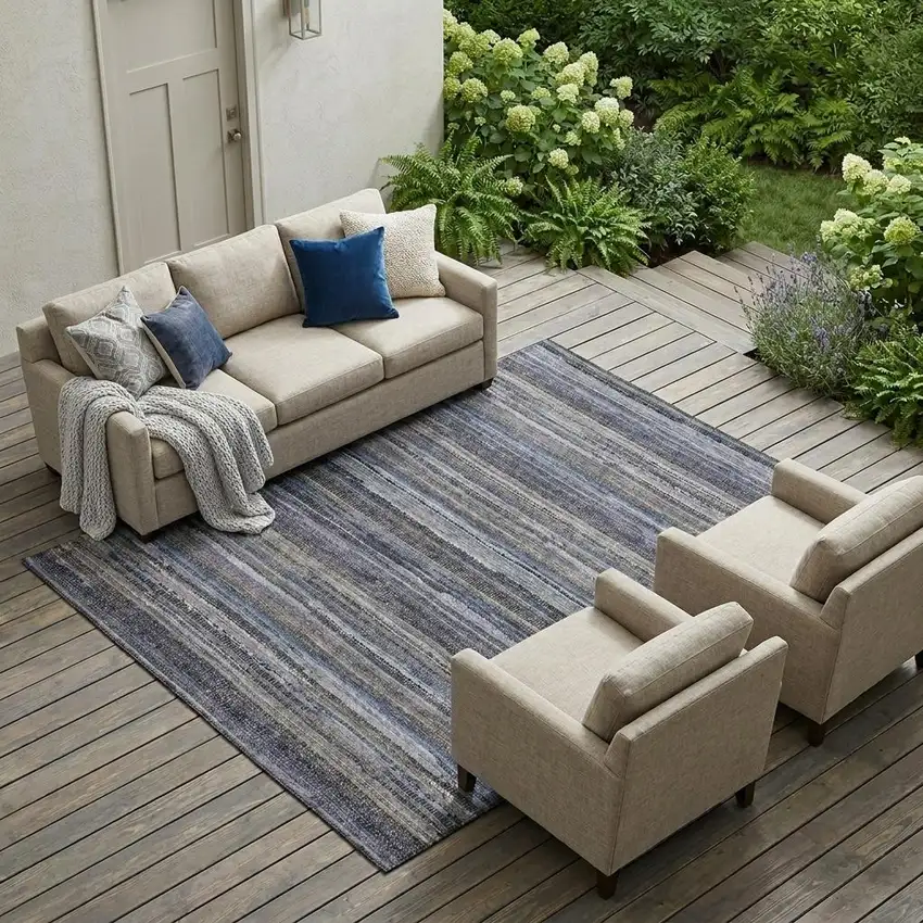 Brown And Plum Striped Washable Indoor Outdoor Area Rug Photo 1