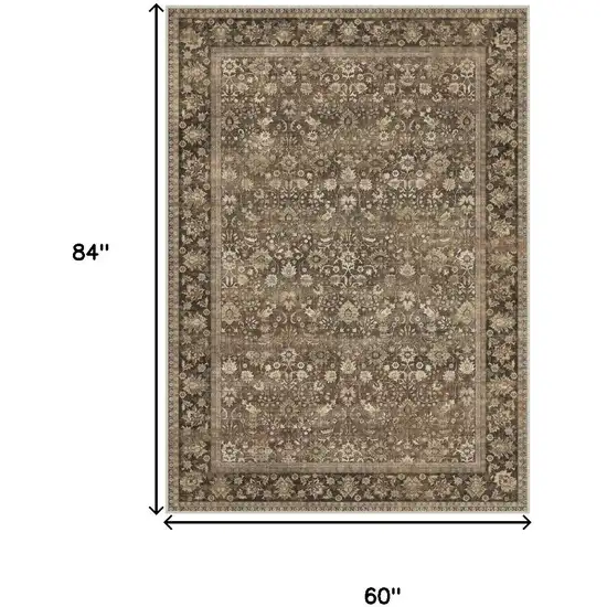 Brown Ivory And Tan Floral Medallion Washable Area Rug Photo 3
