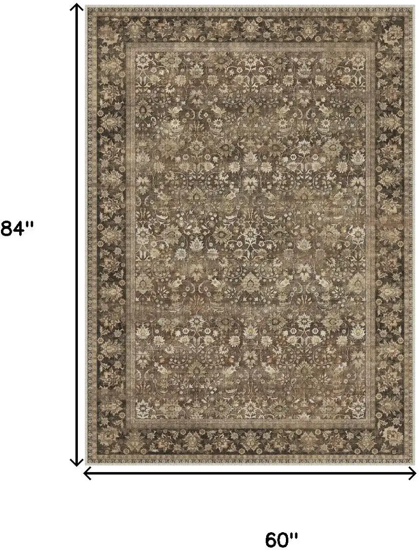 Brown And Red Floral Washable Area Rug Photo 2