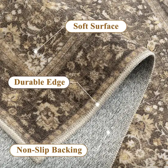 Brown And Red Floral Washable Area Rug Photo 7