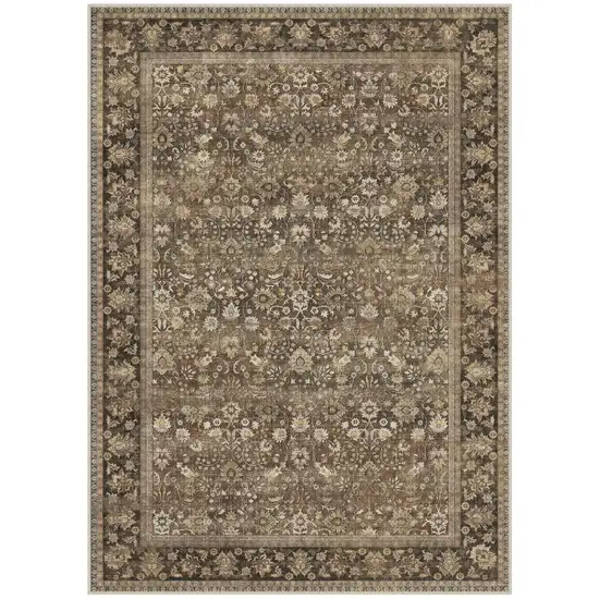 Brown Ivory And Tan Floral Medallion Washable Area Rug Photo 2