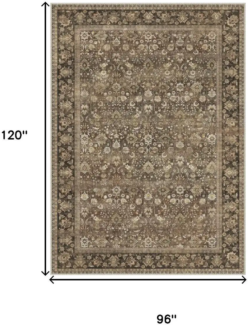 Brown And Red Floral Washable Area Rug Photo 2