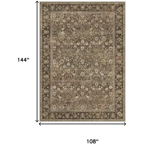Brown Ivory And Tan Floral Medallion Washable Area Rug Photo 3