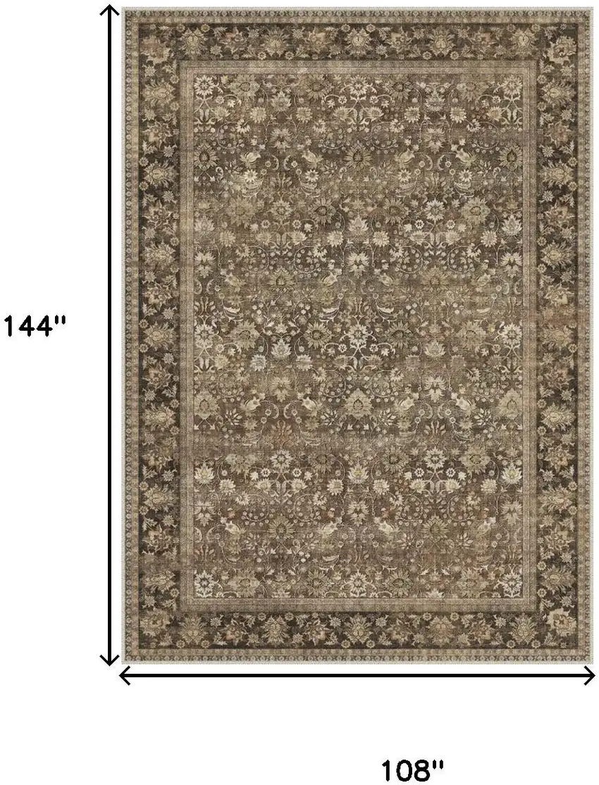 Brown Ivory And Tan Floral Medallion Washable Area Rug Photo 3
