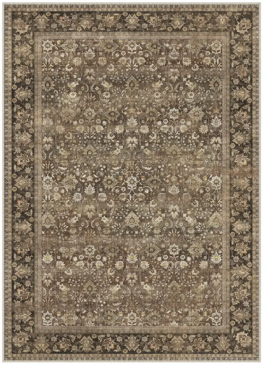 Brown Ivory And Tan Floral Medallion Washable Area Rug Photo 2