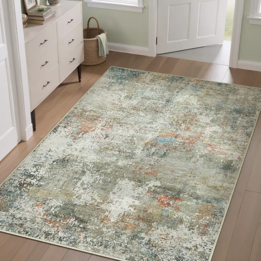 Brown And Red Floral Washable Area Rug Photo 2