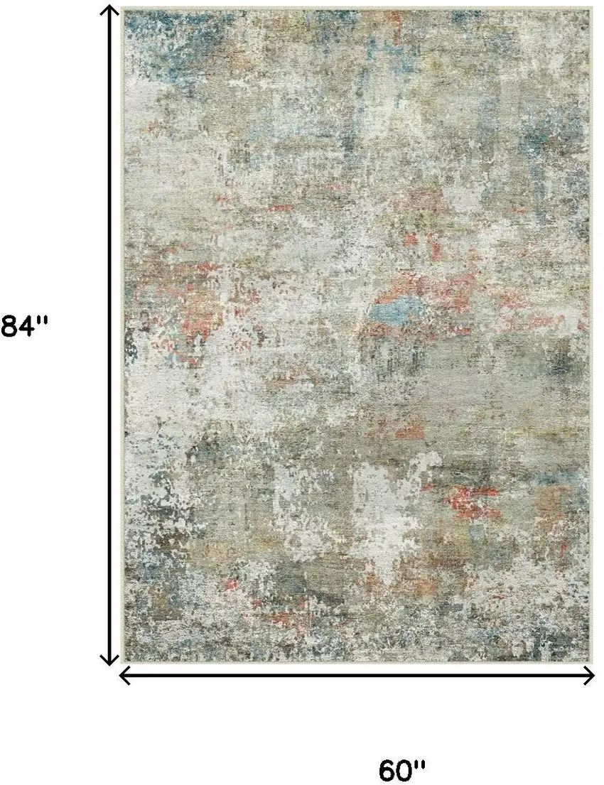 Ivory Light Green And Blue Abstract Washable Area Rug Photo 3