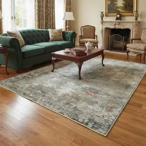 Photo of Brown And Red Floral Washable Area Rug