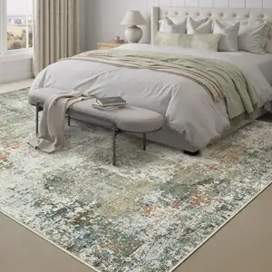 Photo of Brown And Red Floral Washable Area Rug