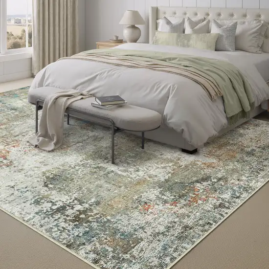 Brown And Red Floral Washable Area Rug Photo 1