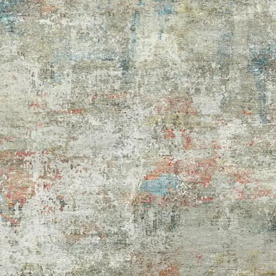 Ivory Light Green And Blue Abstract Washable Area Rug Photo 4