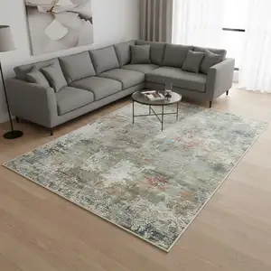 Photo of Brown And Red Floral Washable Area Rug