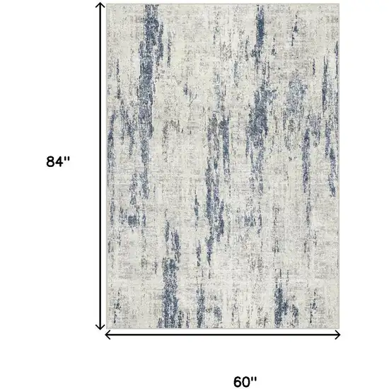 Ivory And Slate Blue Abstract Washable Area Rug Photo 3