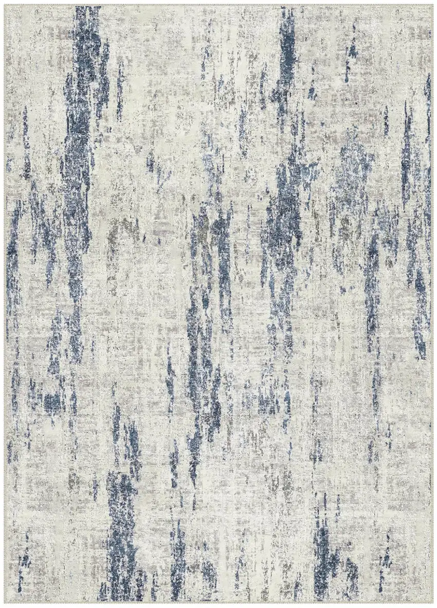 Ivory And Slate Blue Abstract Washable Area Rug Photo 2