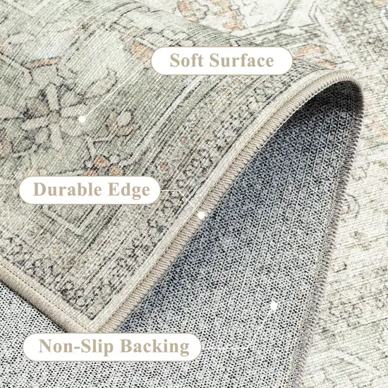 Brown Ivory And Light Green Floral Washable Area Rug Photo 8