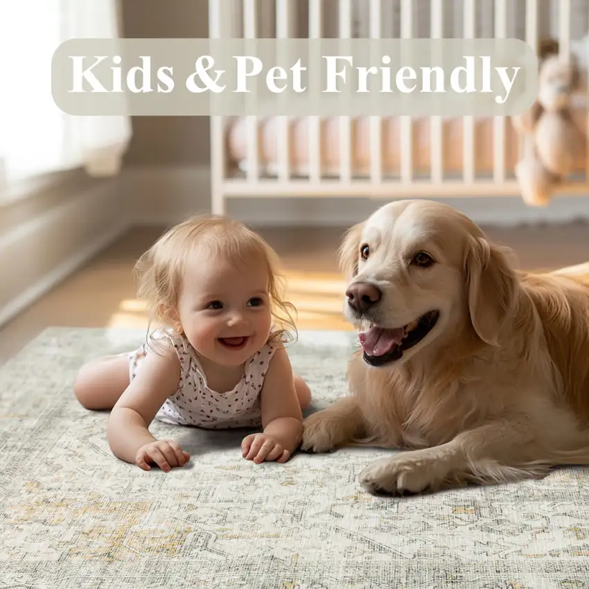 Brown And Red Floral Washable Area Rug Photo 4