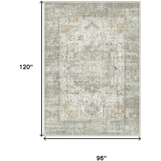 Brown Ivory And Light Green Floral Washable Area Rug Photo 9