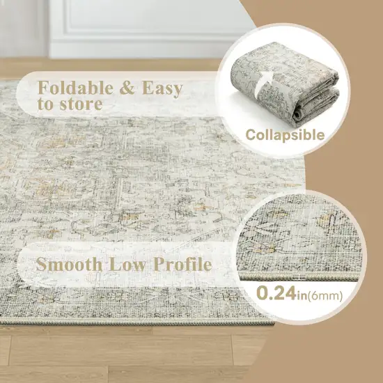 Brown Ivory And Light Green Floral Washable Area Rug Photo 7