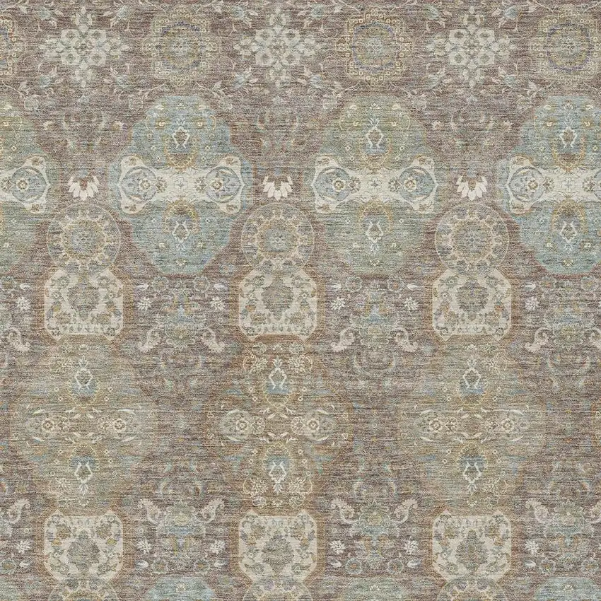 Brown And Sage Floral Washable Indoor Outdoor Area Rug Photo 3