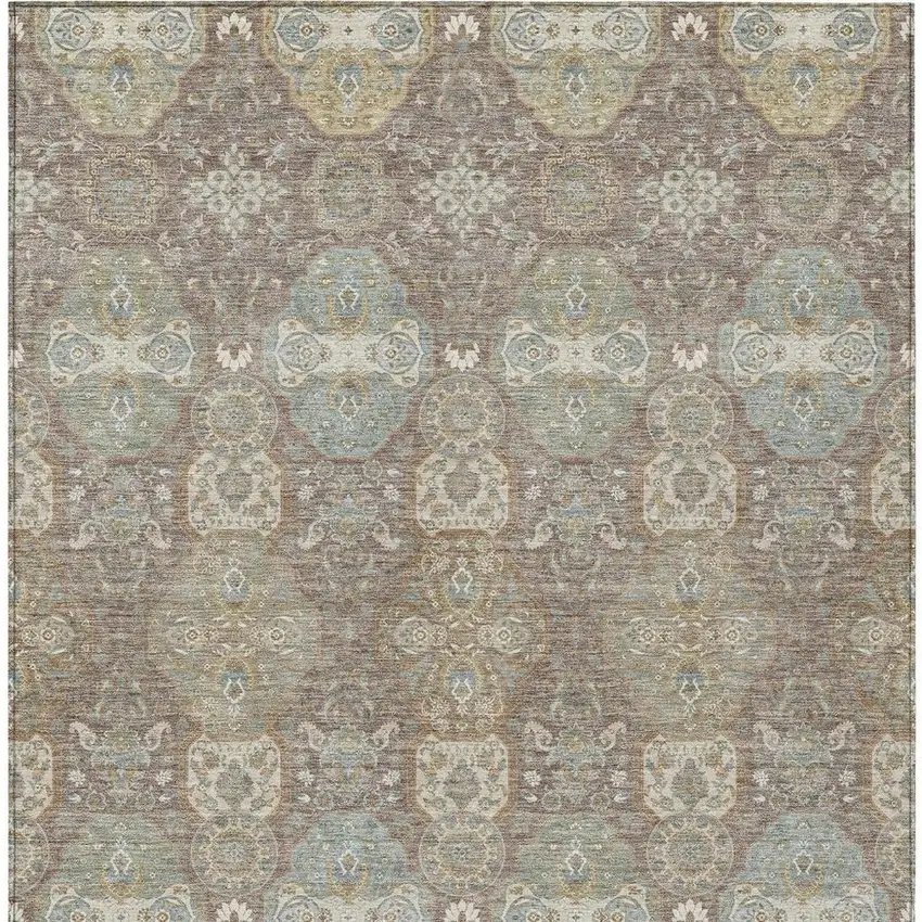 Brown And Sage Floral Washable Indoor Outdoor Area Rug Photo 4