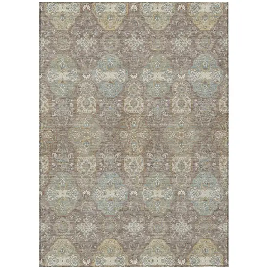 Brown And Sage Floral Washable Indoor Outdoor Area Rug Photo 2