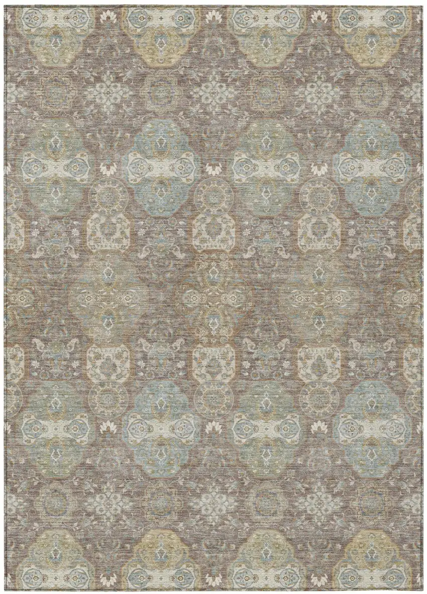 Brown And Sage Floral Washable Indoor Outdoor Area Rug Photo 2