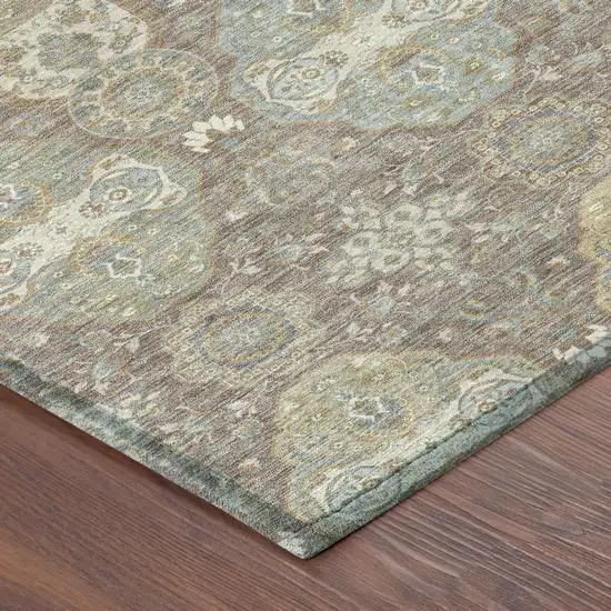 Brown And Sage Floral Washable Indoor Outdoor Area Rug Photo 5