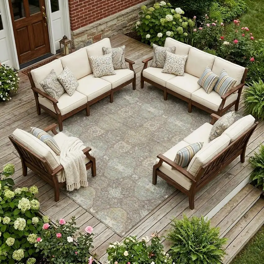 Brown And Sage Floral Washable Indoor Outdoor Area Rug Photo 1