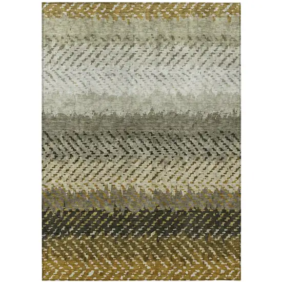 Brown And Sage Striped Washable Indoor Outdoor Area Rug Photo 2