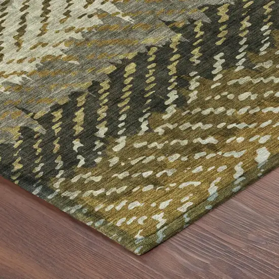Brown And Sage Striped Washable Indoor Outdoor Area Rug Photo 5