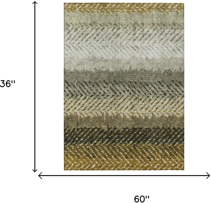 Brown And Sage Striped Washable Indoor Outdoor Area Rug Photo 7