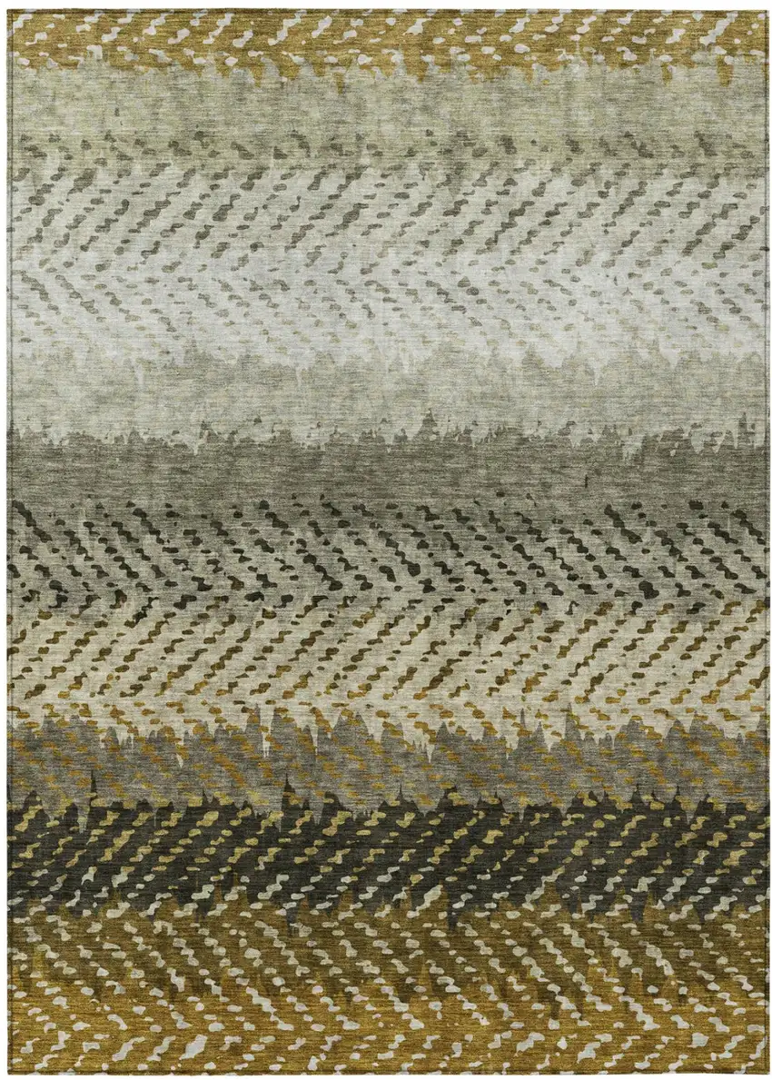 Brown And Sage Striped Washable Indoor Outdoor Area Rug Photo 2