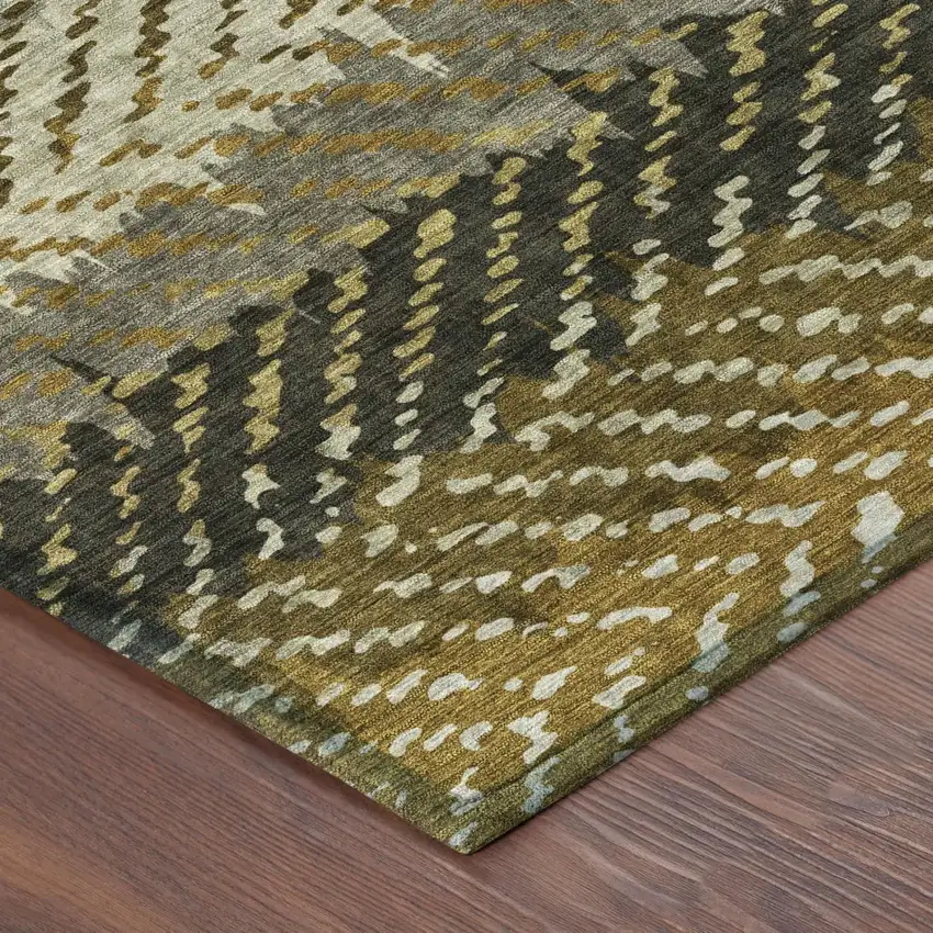 Brown And Sage Striped Washable Indoor Outdoor Area Rug Photo 5