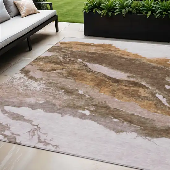 Brown And Silver Abstract Washable Indoor Outdoor Area Rug Photo 2