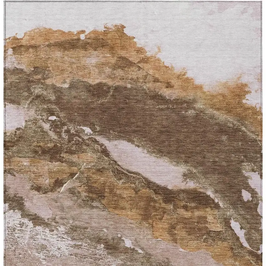 Brown And Silver Abstract Washable Indoor Outdoor Area Rug Photo 9