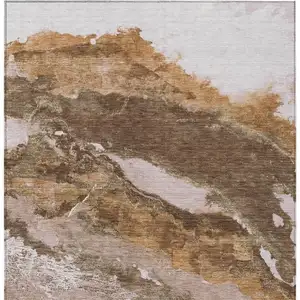 Photo of Brown And Silver Abstract Washable Indoor Outdoor Area Rug