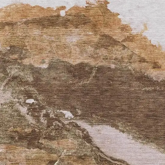 Brown And Silver Abstract Washable Indoor Outdoor Area Rug Photo 3