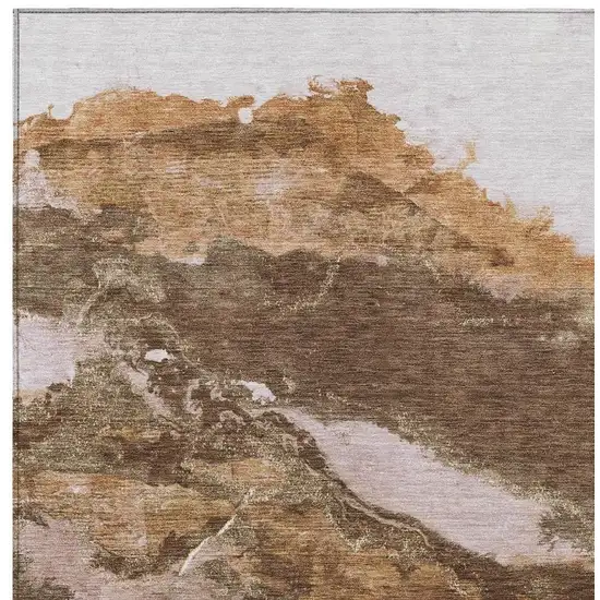 Brown And Silver Abstract Washable Indoor Outdoor Area Rug Photo 1